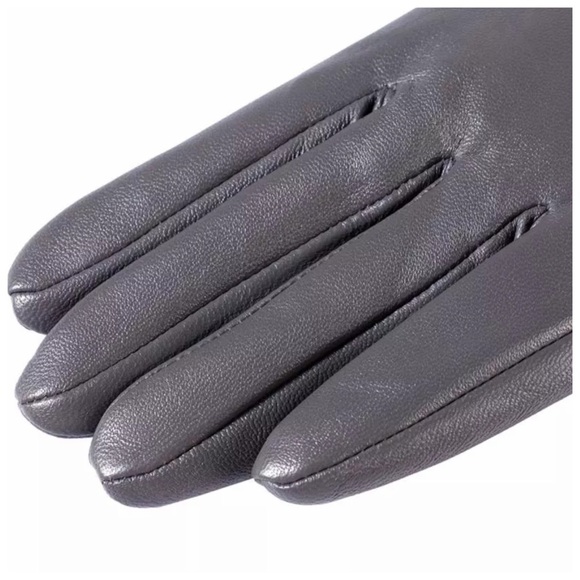 Gray Leather Ruched Cashmere Lined Gloves - Picture 5 of 7